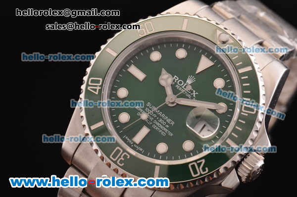 Rolex Submariner Swiss ETA 2836 Automatic Steel Case/Strap with Green Ceramic Bezel and Green Dial - Click Image to Close